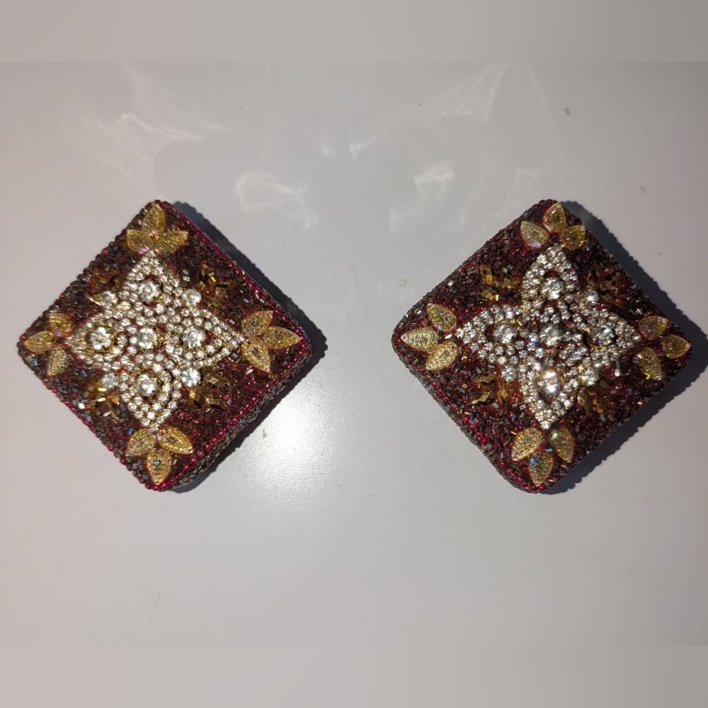 Pier 1 Gold and Red Beaded Holiday Boxes
